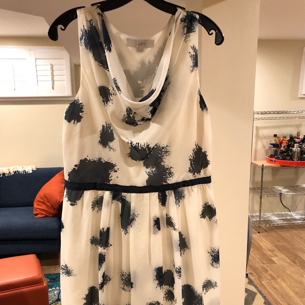 New Loft white & blue abstract dress
